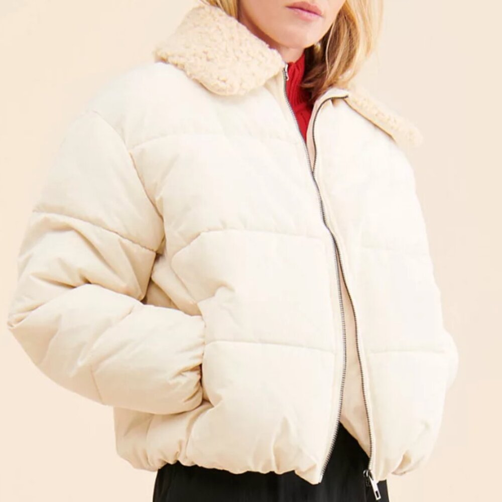 UO Duckie Puffer Jacket with sherpa collar